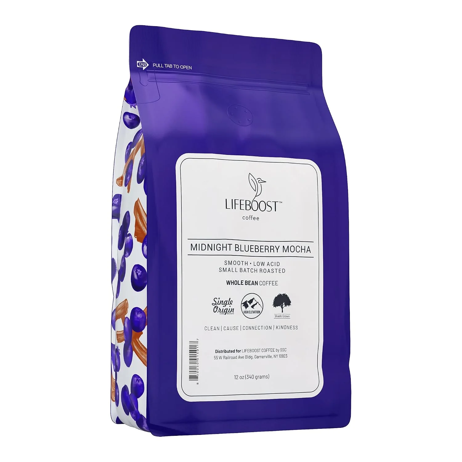 Pure Lifeboost Midnight Blueberry Mocha Whole Bean Coffee – Non-GMO Wild Blueberry Low Acid Single Origin Coffee Beans – Third Party Tested For Mycotoxins amp Pesticides – 12 Ounces Premium Material