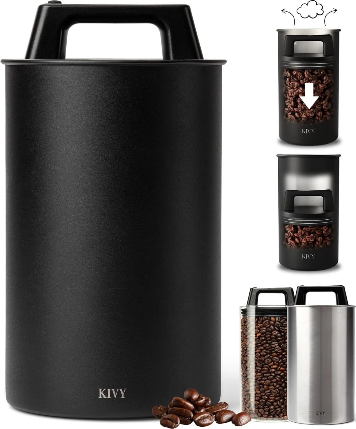 Fast Kivy Vacuum Coffee Canister Large – Push Lid Preserves Aroma Oil – Stainless Steel Airtight Canister Fine Crafted