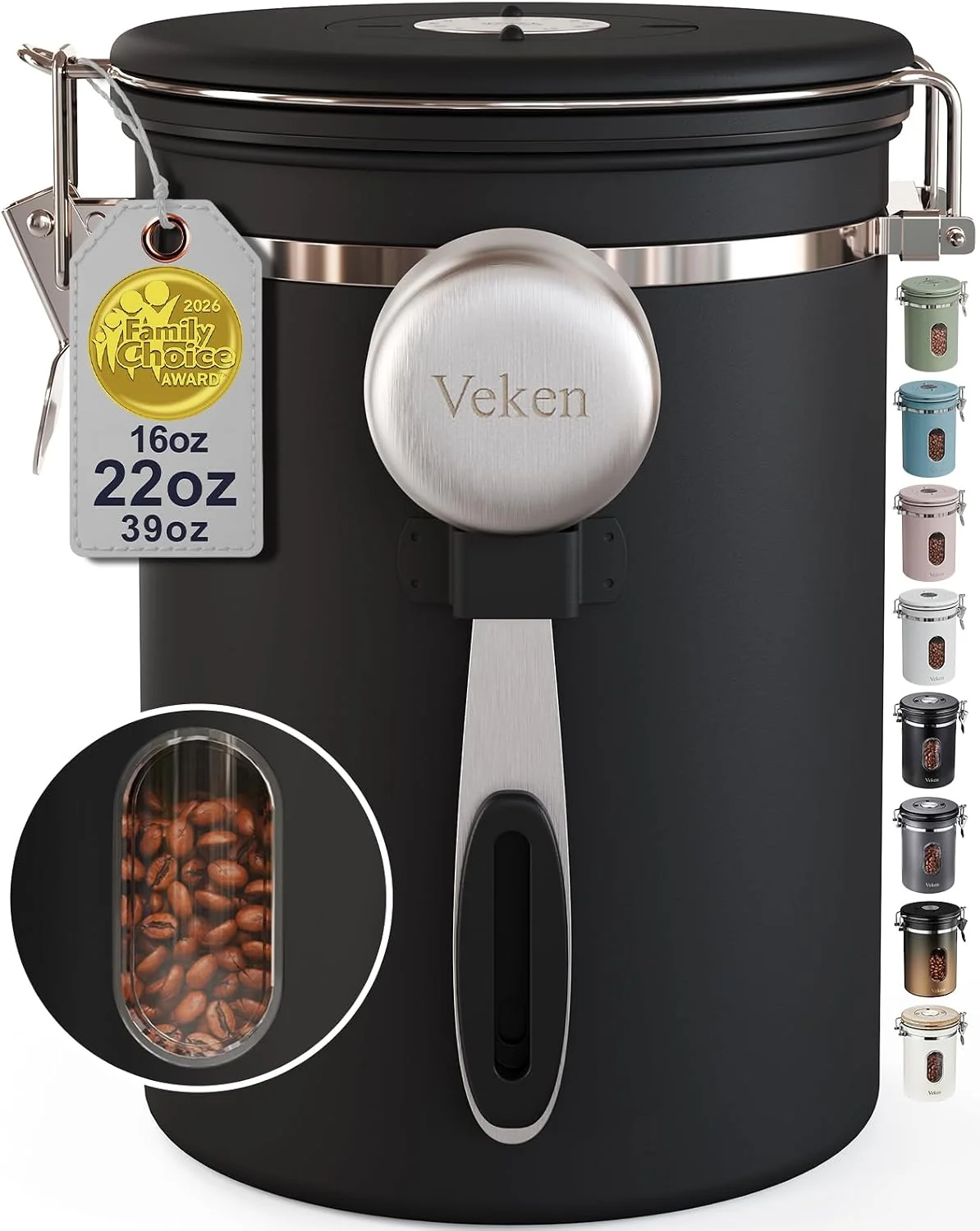 High-Grade Veken Coffee Canister with Window Airtight Stainless Steel Container 22OZ Kitchen Food Storage Pantry Organizers for Beans Ground Espresso Rice Tea Sugar Bar Accessories Gifts Lids Jars Scoop Black Superior