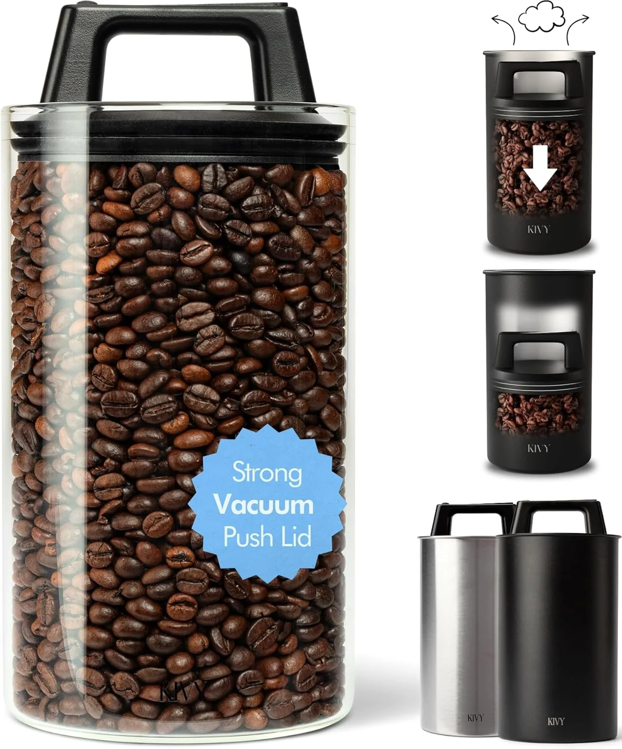 High-Performance Kivy Vacuum Seal Coffee Canister AIRTIGHT – Coffee Canister with Airtight Lid – Airtight Coffee Jar – Air Tight Coffee Container Expertly Made