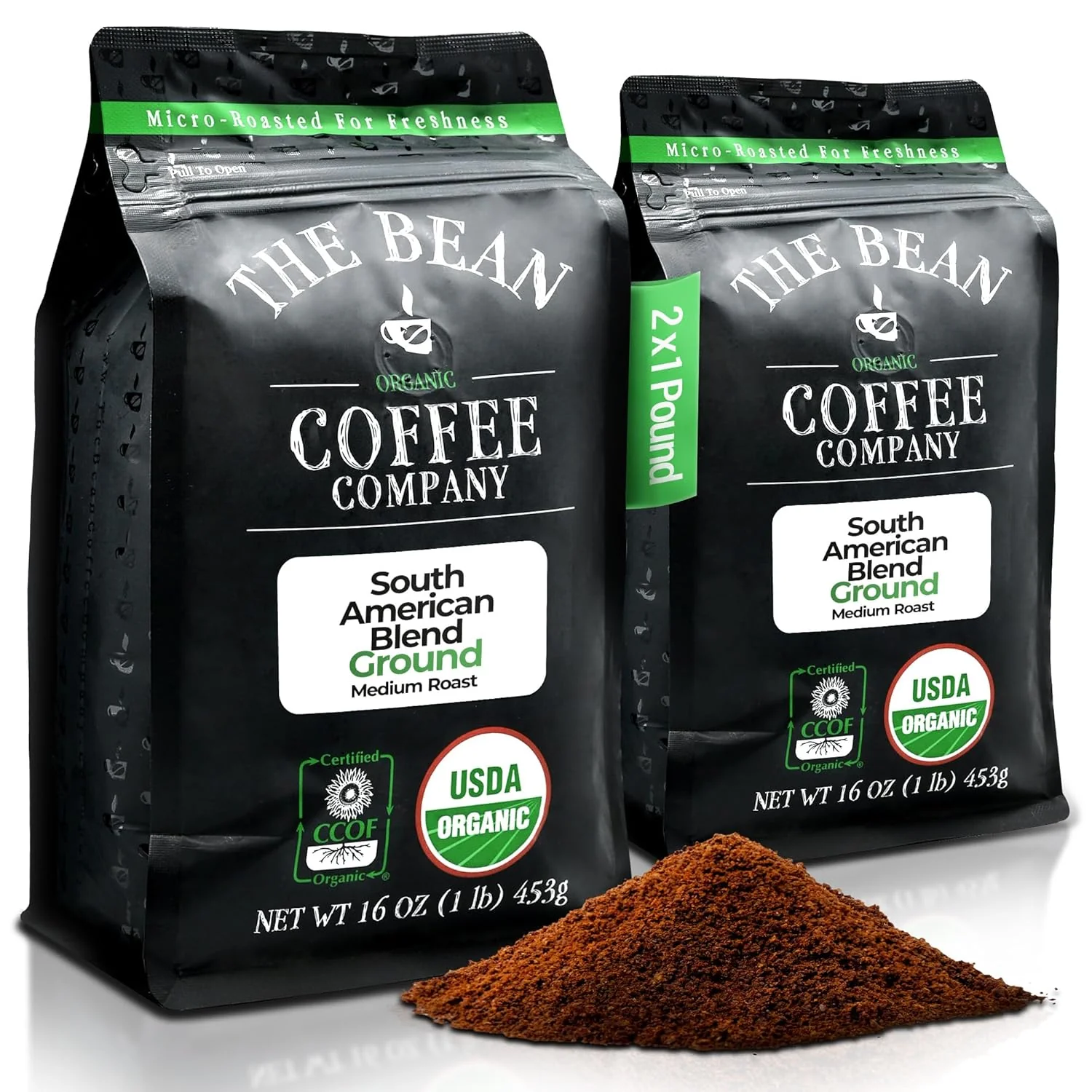 Crafted The Bean Organic Coffee Co. South America Blend Medium Ground 2 x 1 lb Smooth well-balanced South American blend. Organic ground coffee. Medium Roast. 2 x 1 lb. Efficient
