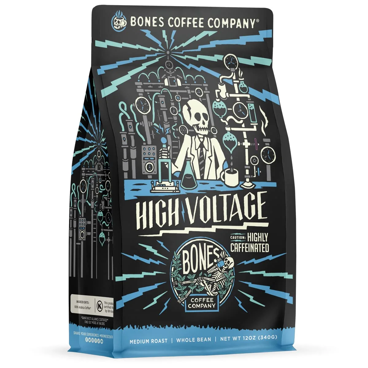 Selected Bones Coffee Company High Voltage Highly Caffeinated Unflavored Coffee Medium Roast Low Acid Arabica Beans Compatible with Auto drip and French Press Coffee Maker 12 Oz Ground Quality