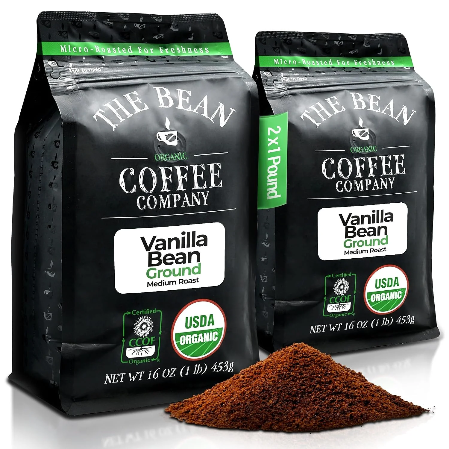 Versatile The Bean Organic Coffee Co. Vanilla Bean Medium Roast Ground 2 x 1 lb Classic fragrant vanilla bean. Organic ground coffee. Medium Roast. 2 x 1 lb. Optimized