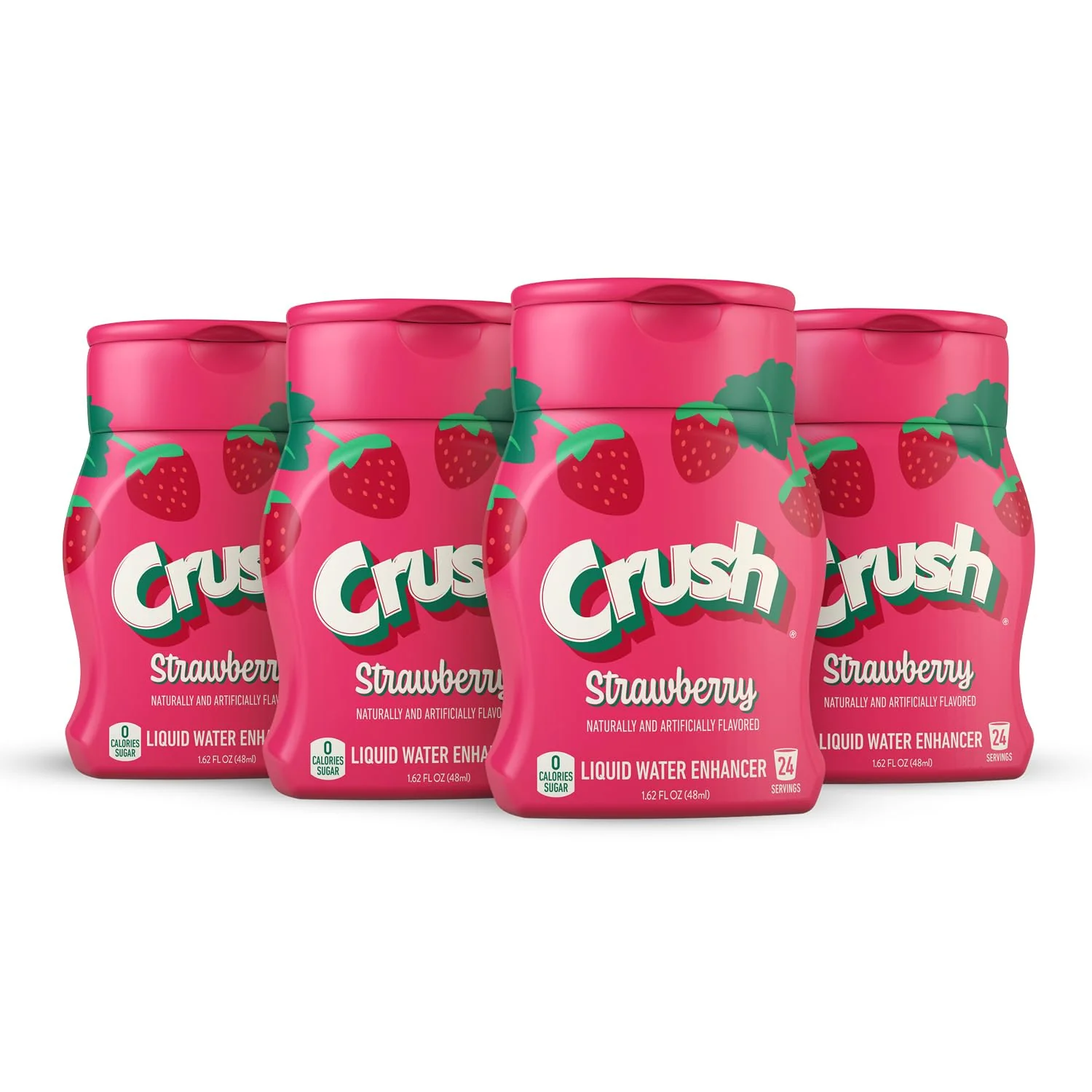 Reusable Crush Strawberry Liquid Water Enhancer – New Better Taste 4 Bottles Makes 96 Flavored Water Drinks – Sugar Zero Calorie Comfortable