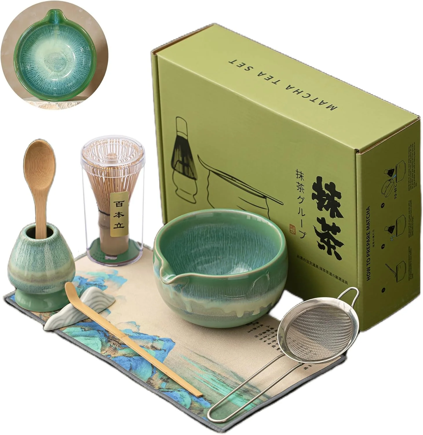 Modern Matcha Whisk Set with Ceramic Bowl – Bamboo Whisk Chasen Scoop Sifter Holder – Complete Kit for Traditional Matcha Tea – Unique Gifts for Women Next-Generation