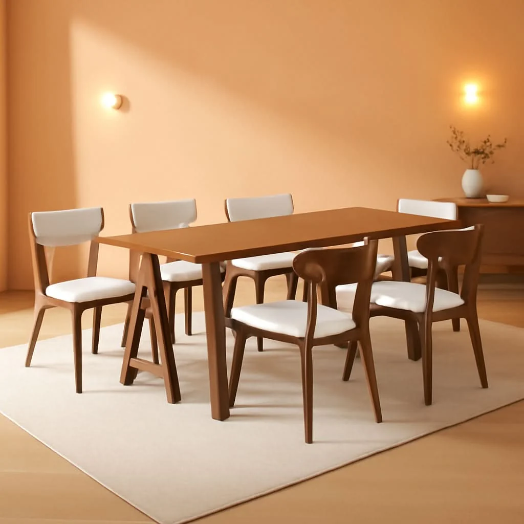 Crafted Mid Century A Frame Dining Set Beige Textile Upholstery Exclusive