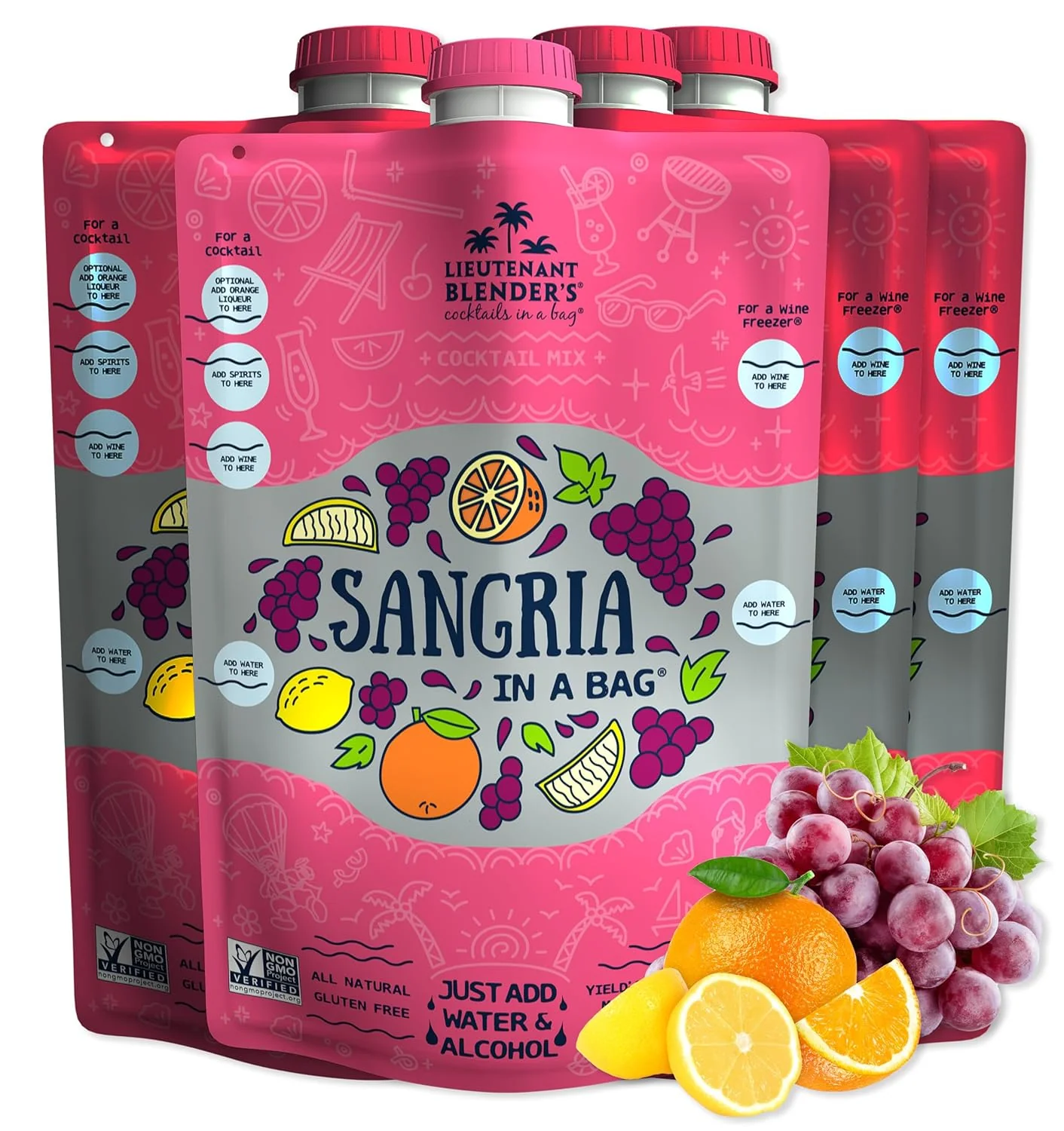 High-Quality Lt. Blender’s Sangria in a Bag – Wine Slushie Mixes – Each Bag Makes 1 2 Gallon of Frozen Red Sangria Mix – Non-GMO Wine zer Mix – Make with Wine Elite