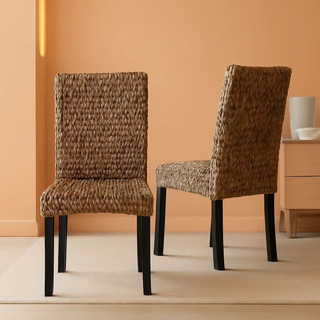 Minimalist Edgewater Handwoven Rattan Dining Chairs Set Of 2 Seagrass Artisan