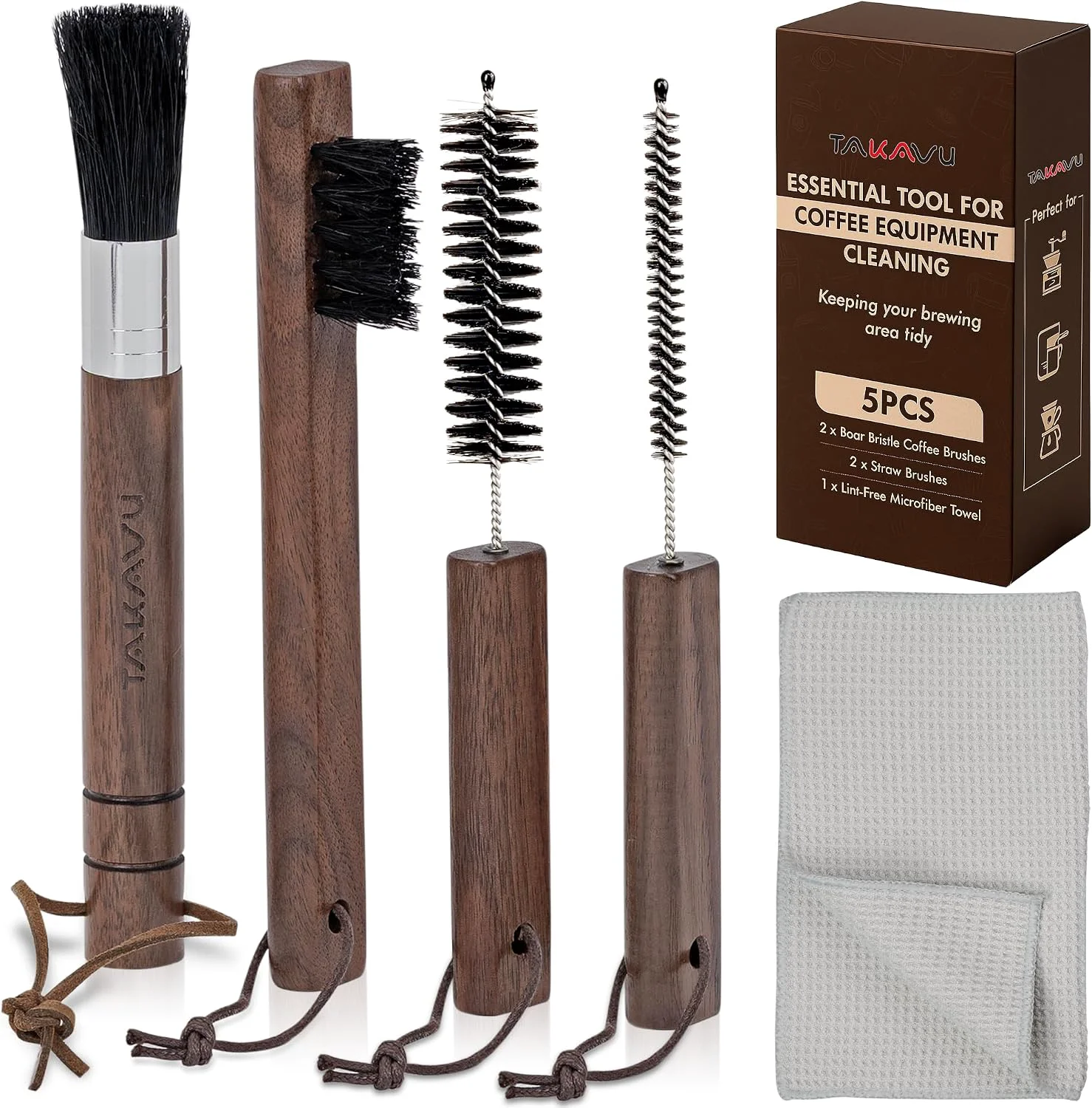 First-Class TAKAVU Coffee Grinder Cleaning Kit 4pcs Boar Bristle Detail Brushes Includes Grinder Brush Detail Scrubber Steam Wand Tools amp Microfiber Towel for Coffee Maker Pour Over Fashionable