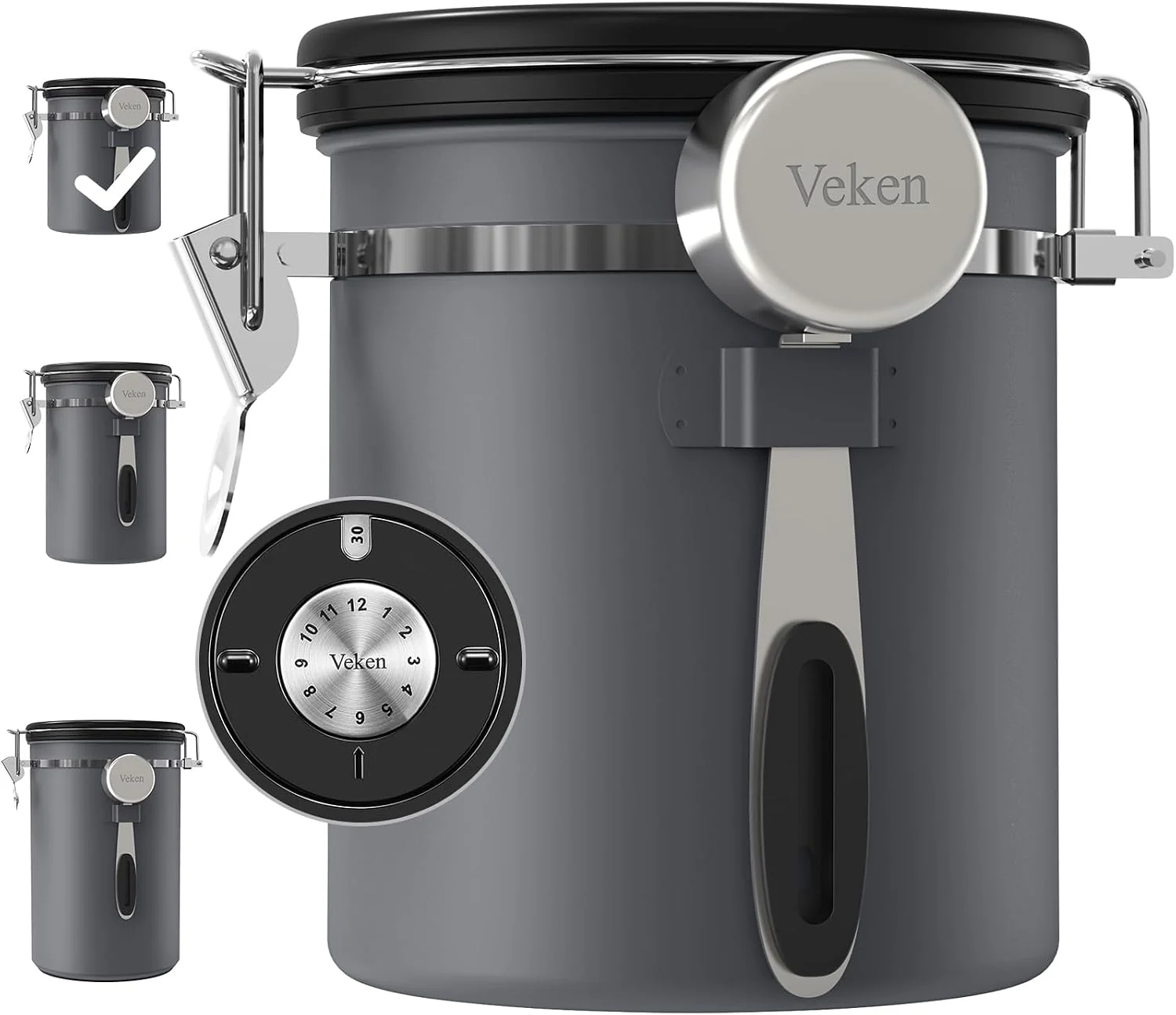 Top-Quality Veken Coffee Canister Airtight Stainless Steel Food Storage Container 16OZ Date Tracker Kitchen Jars for Beans Ground Espresso Rice Tea Sugar Ce Cookie Bar Accessories Gifts Lids Scoop Gray Professional