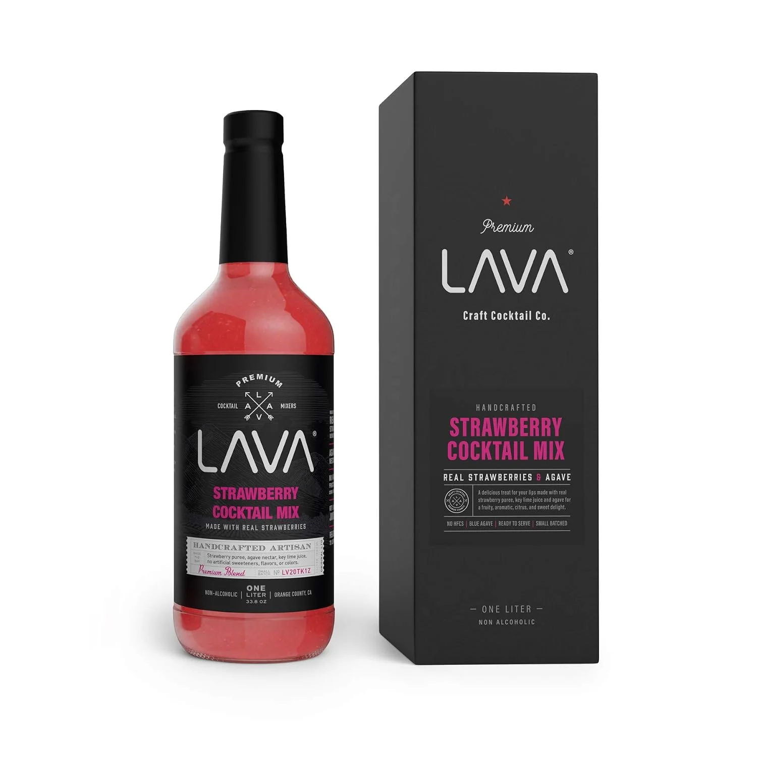 Responsible LAVA Premium Strawberry Margarita Mix Strawberry Daiquiri Mix Made with Strawberries Agave Key Lime No Artificial Sweeteners Lots of Flavor Ready to Use 1-Liter 33.8oz Glass Bottle High-Grade