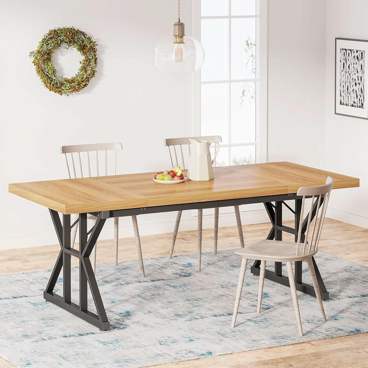 Sophisticated Farmhouse Dining Table 70.8 Inch Wood With Metal Legs Artisan