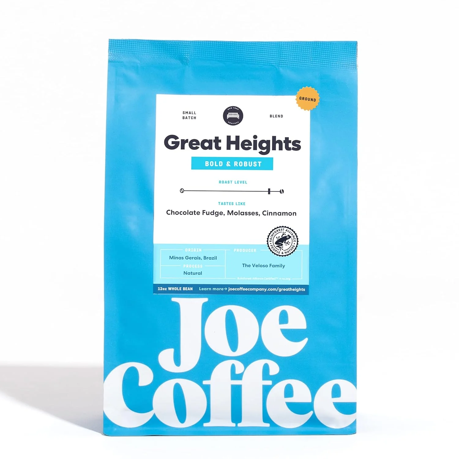 Crafted Joe Coffee Company NYC Roaster Great Heights Ground Specialty Coffee 12 oz Bag Rainforest Alliance Kosher Climate Friendly