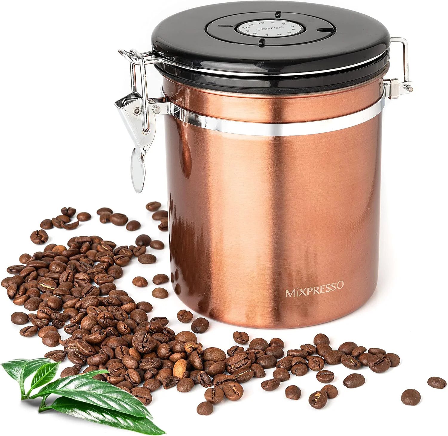 Responsible Mixpresso 16 Oz Copper Coffee Canister Stainless Steel Airtight Coffee Container Ground and Bean Storage with Date Tracker Innovative