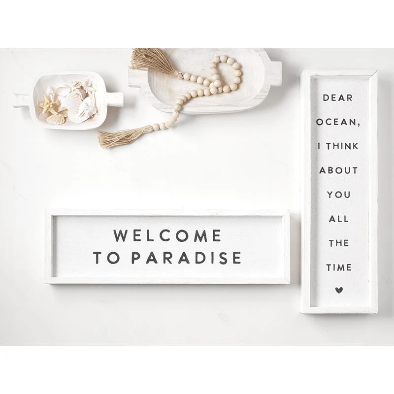 Elegant Welcome To Paradise Wooden White Painted Sign Long-Lasting