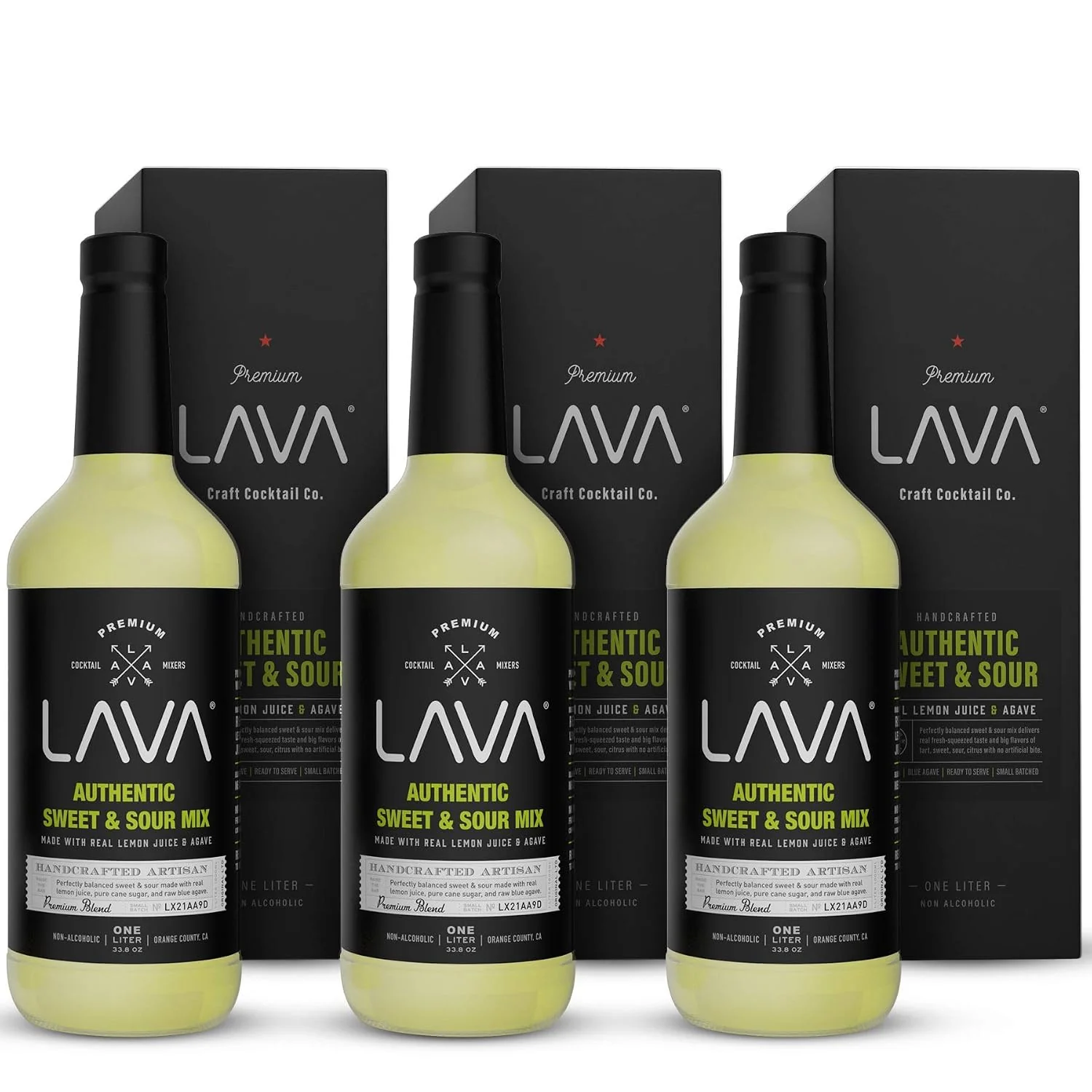 Green 3 Pack LAVA Premium Sweet amp Sour Mix Made with Lemon Juice Lime Juice Raw Blue Agave No Artificial Sweeteners. Whiskey Sour Long Island Iced Tea Lemon Drop. 33.8oz Glass Bottles Practical
