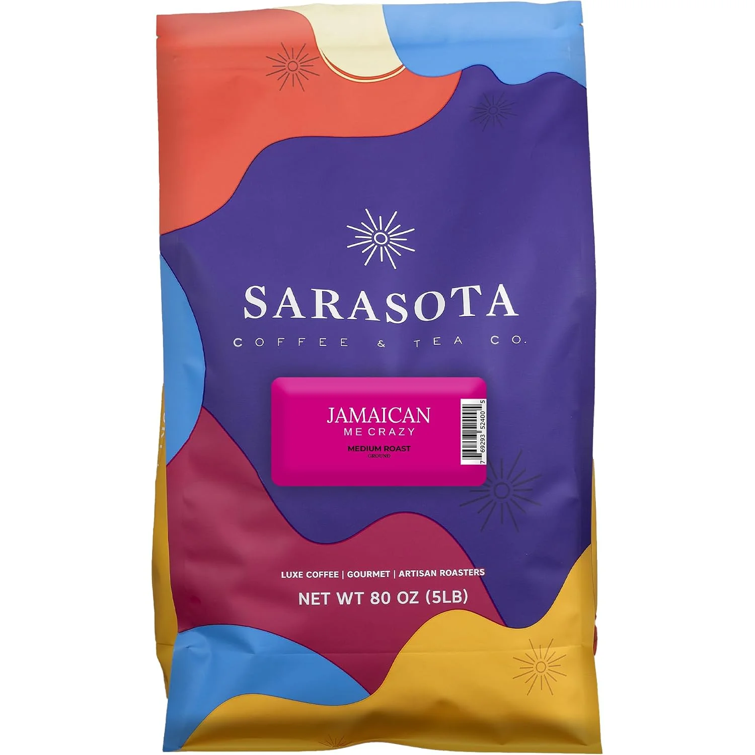 Artisan Sarasota Coffee Ground Jamaican Me Crazy Medium Roast Gourmet Flavored Coffee Grounds Low Acid Mold Specialty Grade Flavored Bulk Ground 5lb 80 oz Fast