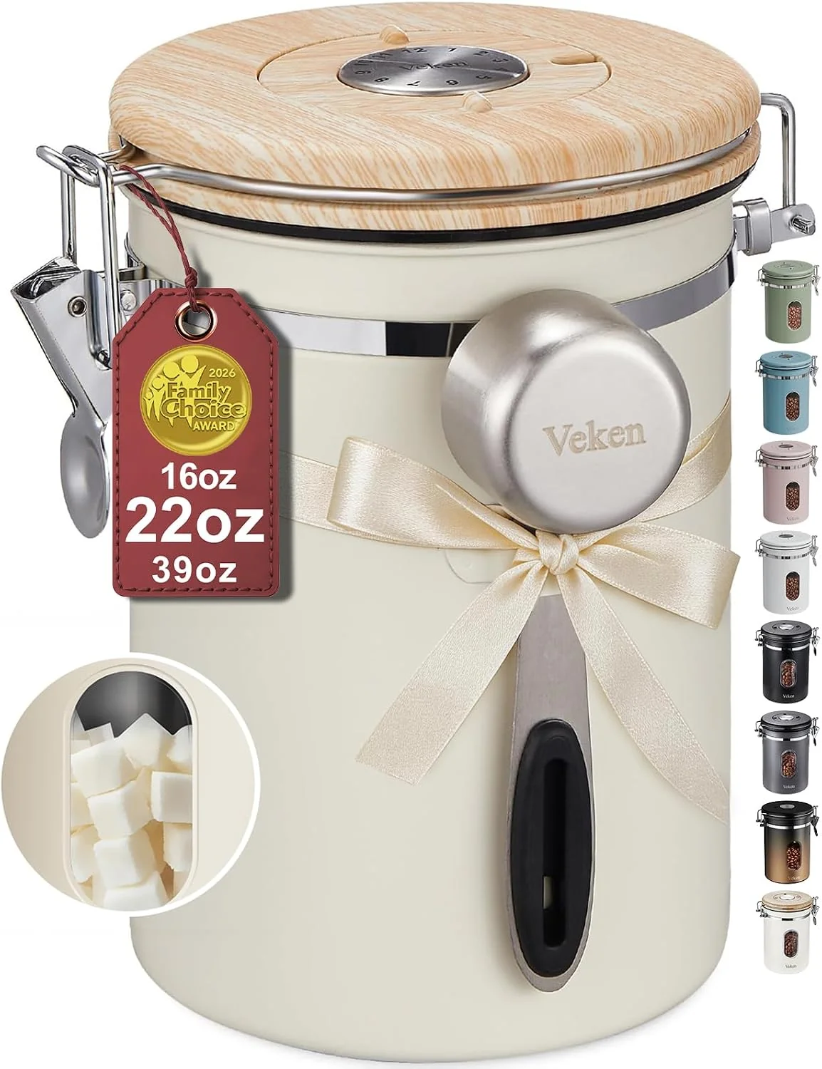 Trusted Veken Coffee Canister with Window Airtight Stainless Steel Container 22OZ Gifts For Women Kitchen Food Storage for Beans Ground Espresso Rice Tea Sugar Ce Bar Accessories Lids Jars Scoop Cream Selected