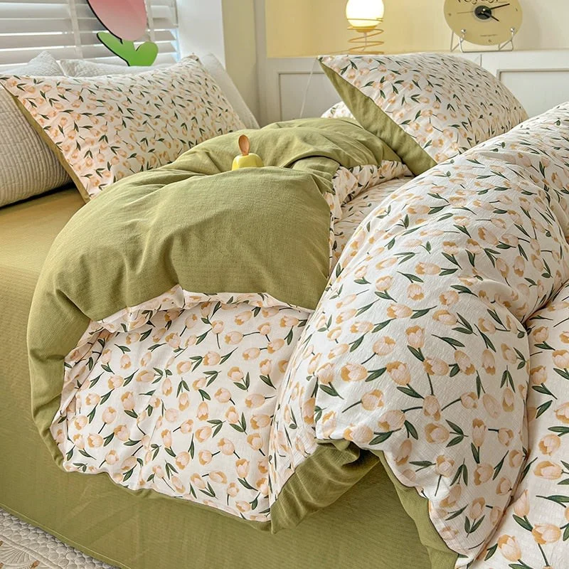 Responsible Beige Tulips Cottagecore Bedding Set Proven