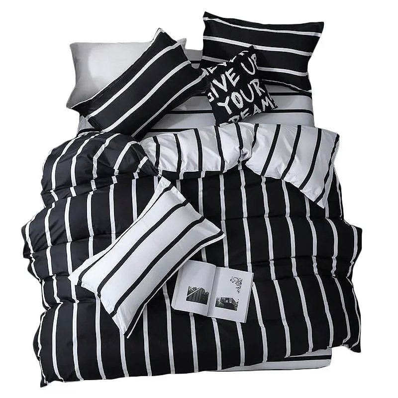 Fine Black White Striped Bedding Set Recyclable
