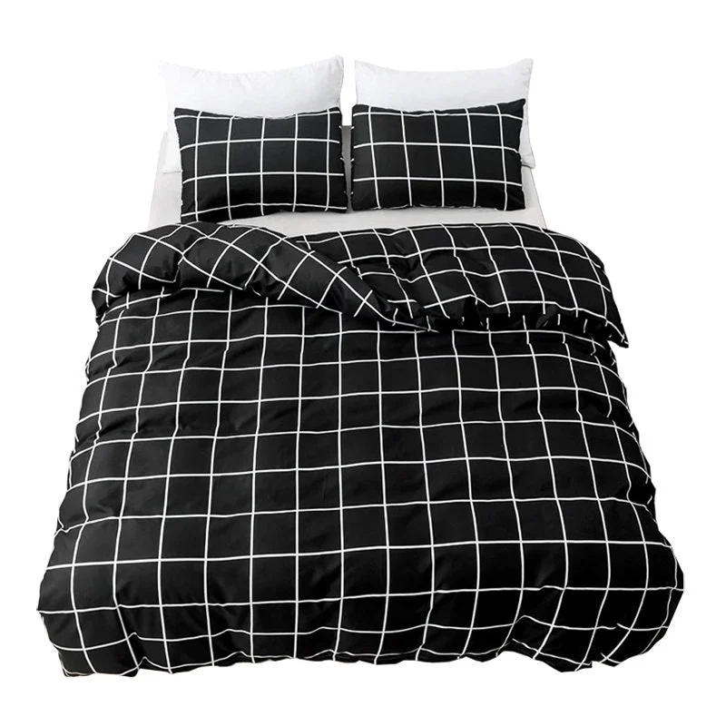 Comfortable White on Black Grid Bedding Set Excellent