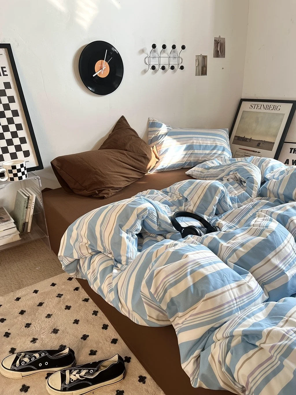 Official Vintage Pastel Blue Stripes Bedding Set High-Quality