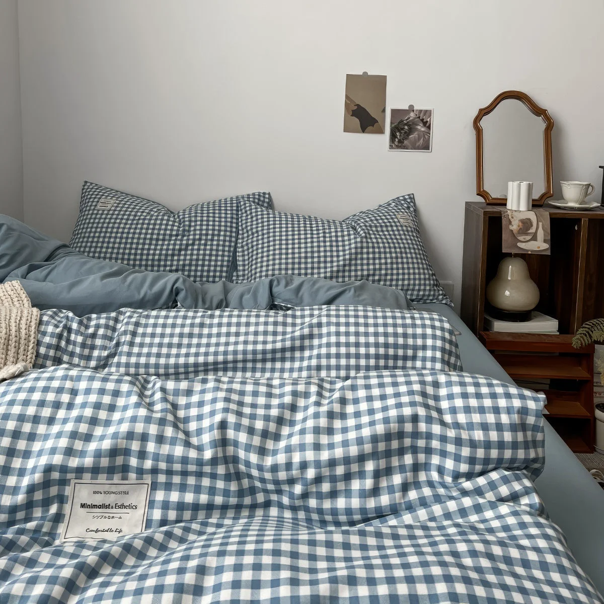 Relaxed Light Blue Gingham Bedding Set Smooth