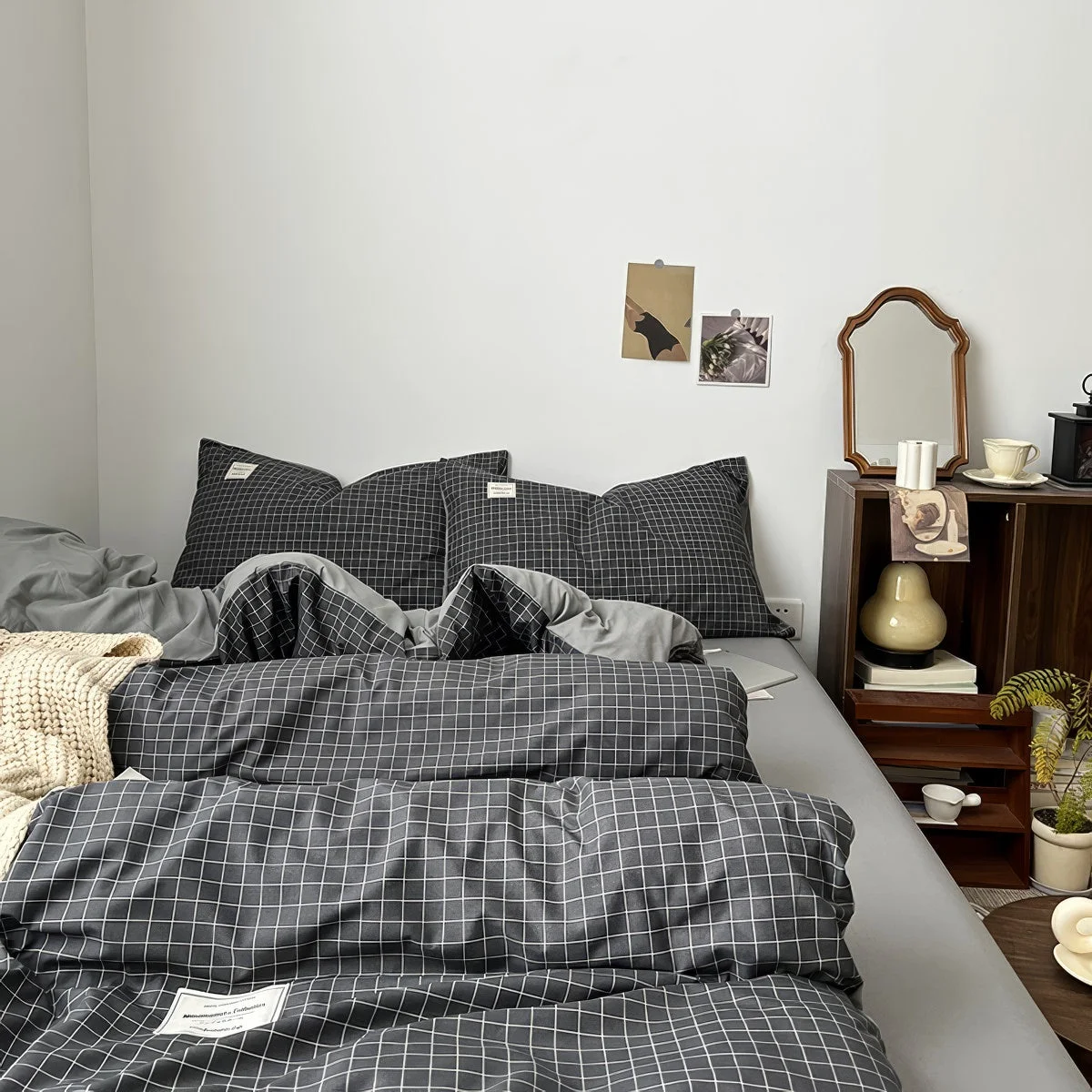 Professional Minimalist Grey Grid Bedding Set Reliable