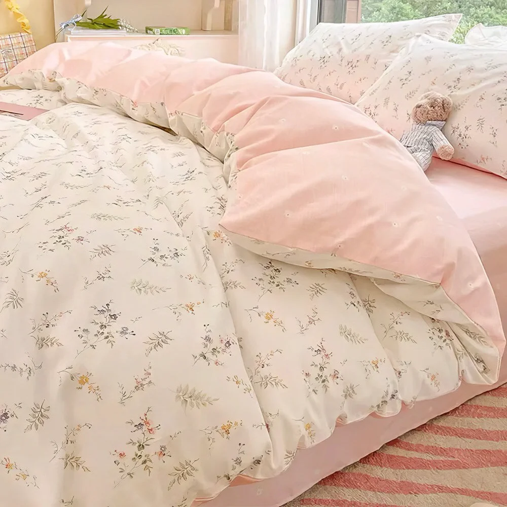 Elegant Pale Pink Floral Print Bedding Set Luxury