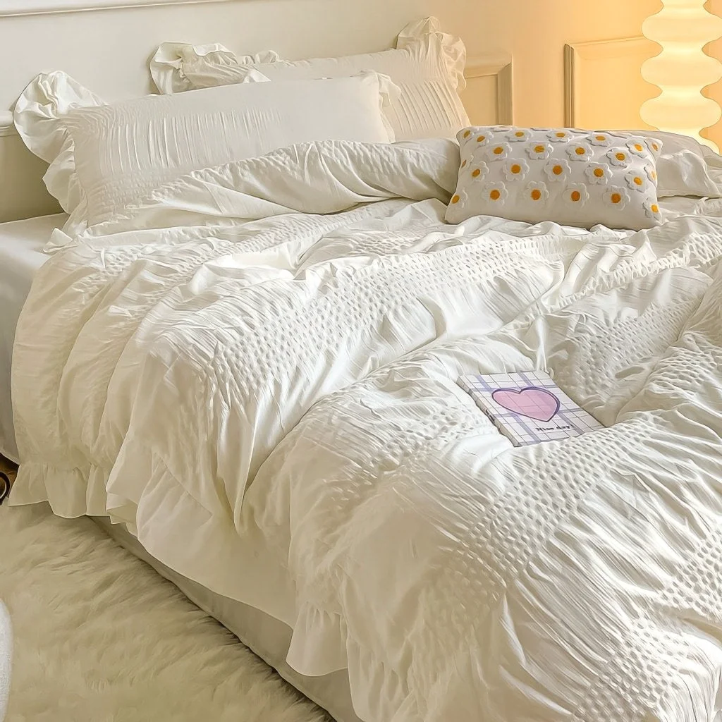 Fine Ruffled Seersucker Cute Bedding Set Reusable