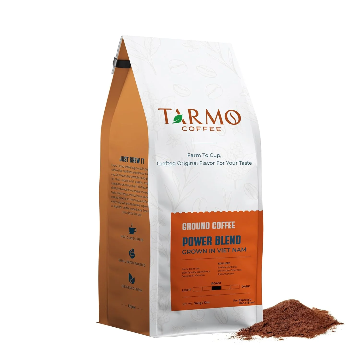 Fine Crafted Tarmo – Power Blend Low Acid Ground Coffee Specialty Vietnamese Coffee Premium Arabica Robusta Blend Medium Roast Coffee 12 Oz Bag Detailed