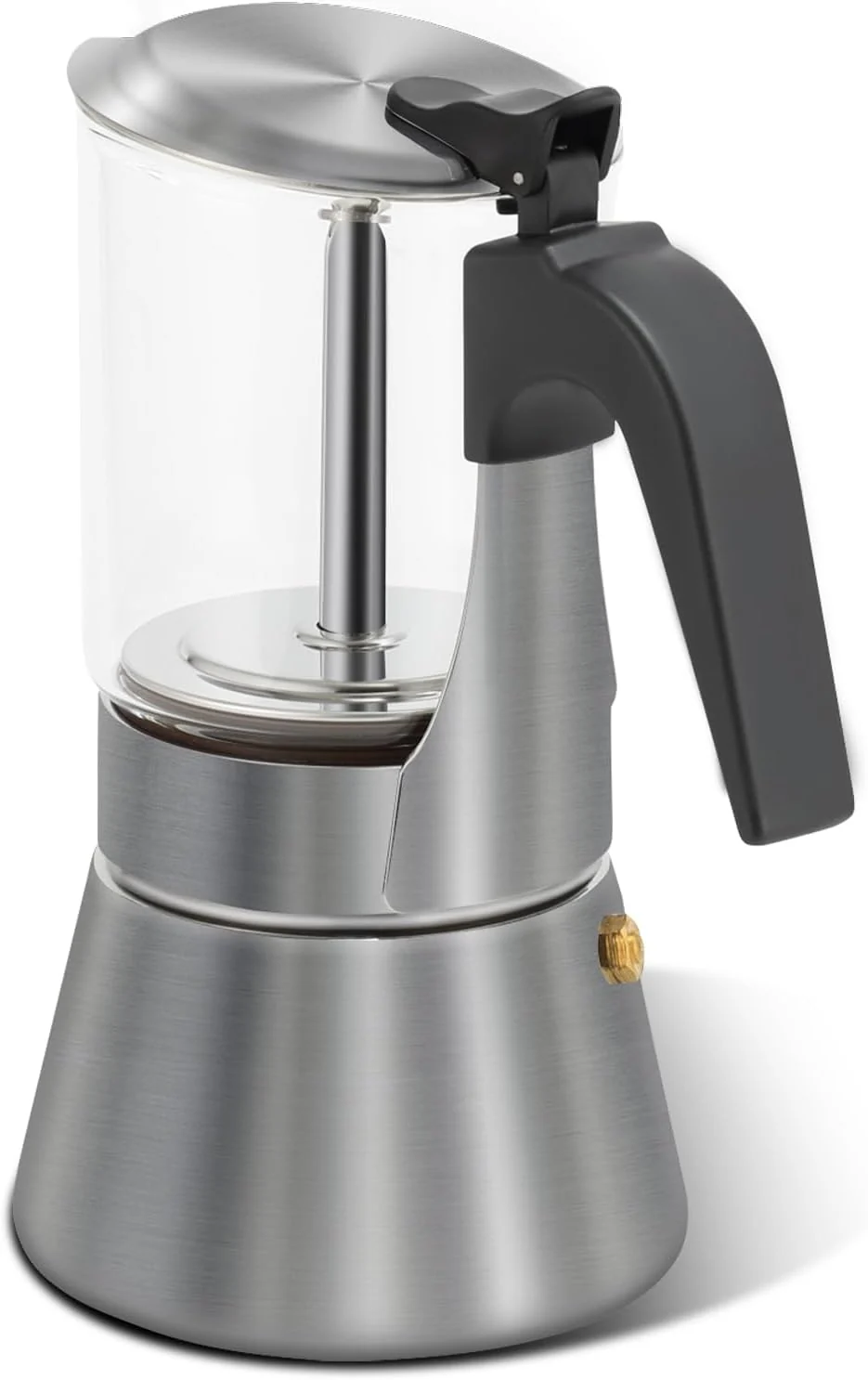 Practical Grasseed Crystal Glass-Top Moka Pot Polished Stainless Steel Stovetop Espresso Maker for Italian Coffee Gift for Coffee Lovers – 6 Cup 240ml 8.4oz Enhanced
