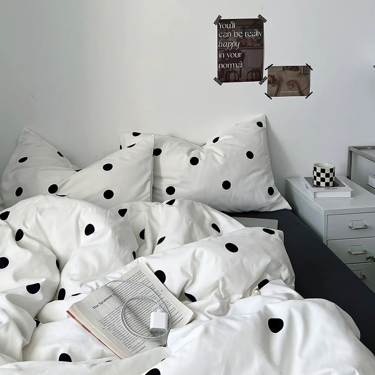 Reliable Classic Black White Polka Dot Bedding Set Enhanced