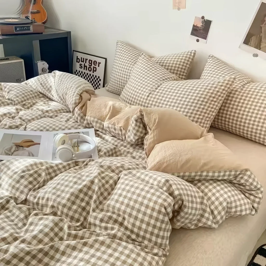 Refined Pastel Gingham Bedding Duvet Cover Set Pure