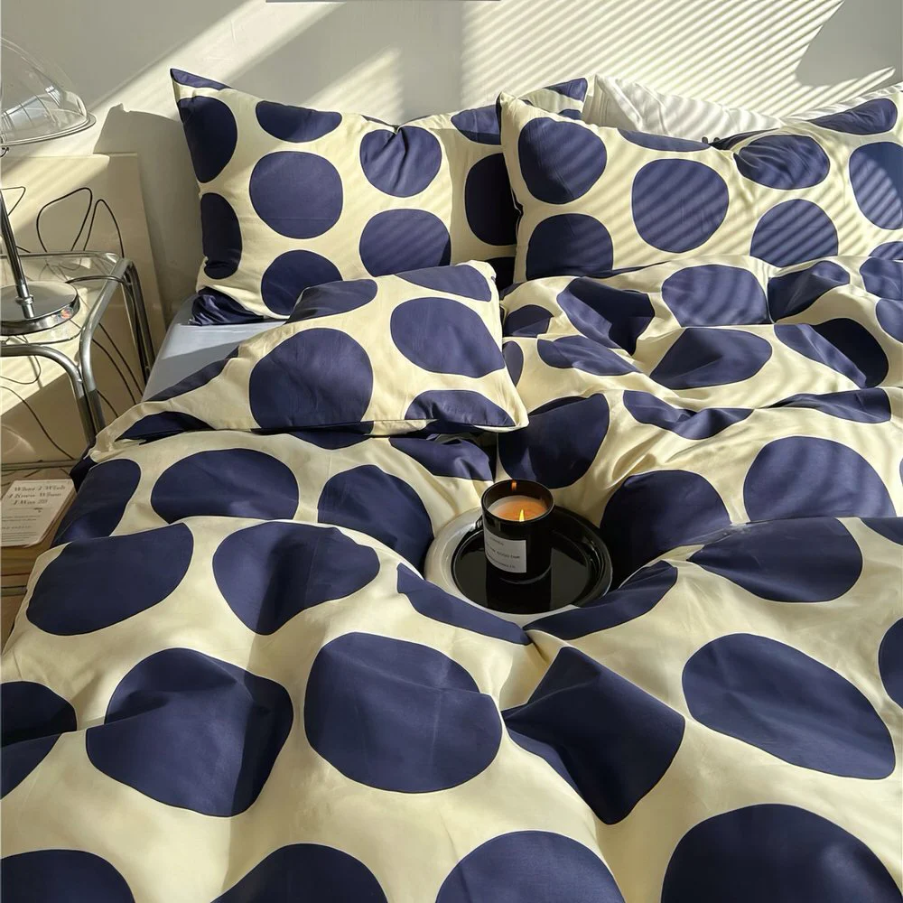 Optimized Blue Large Polka Dot Bedding Set Elegant
