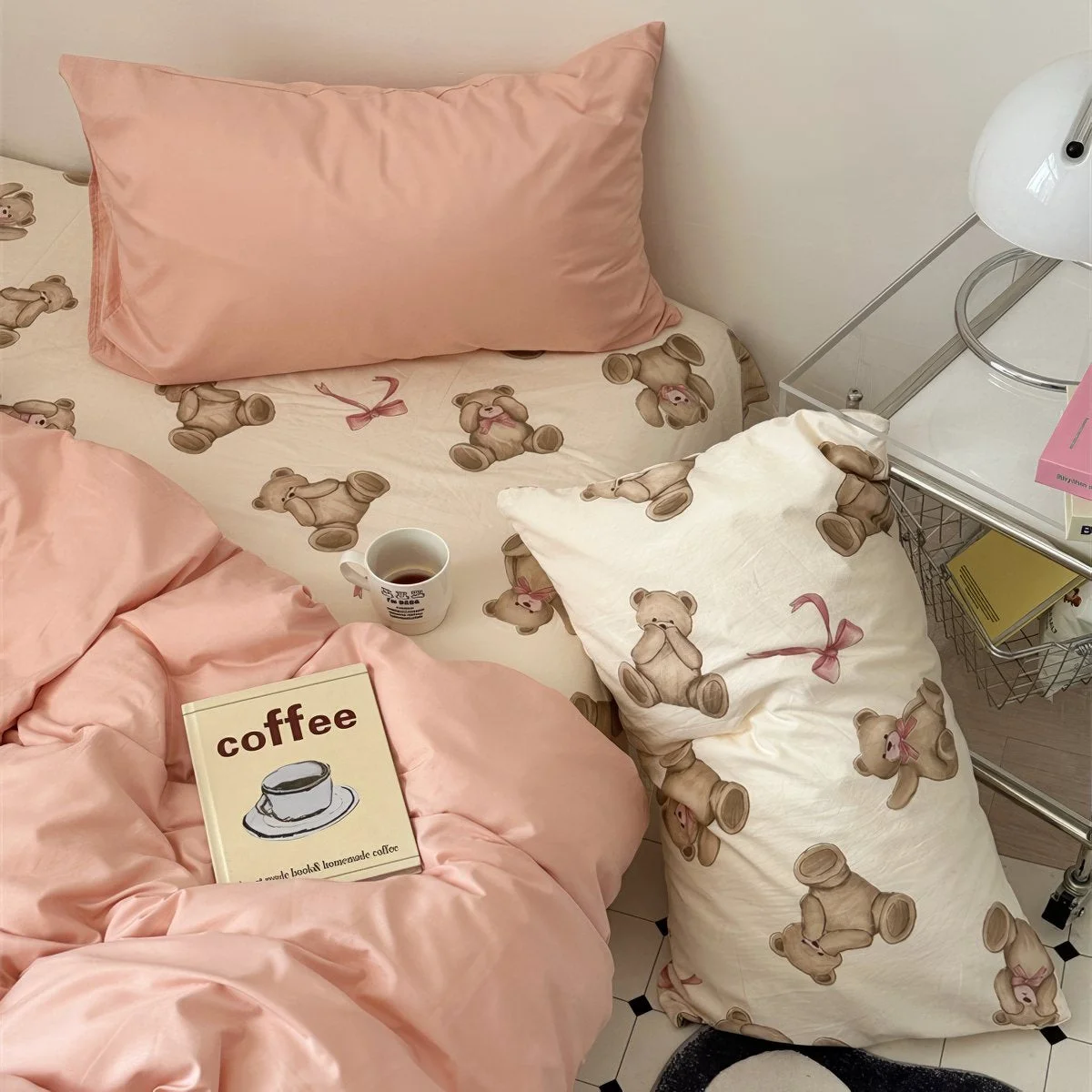 Fashionable Plush Bears Print Soft Girl Bedding Set Fine