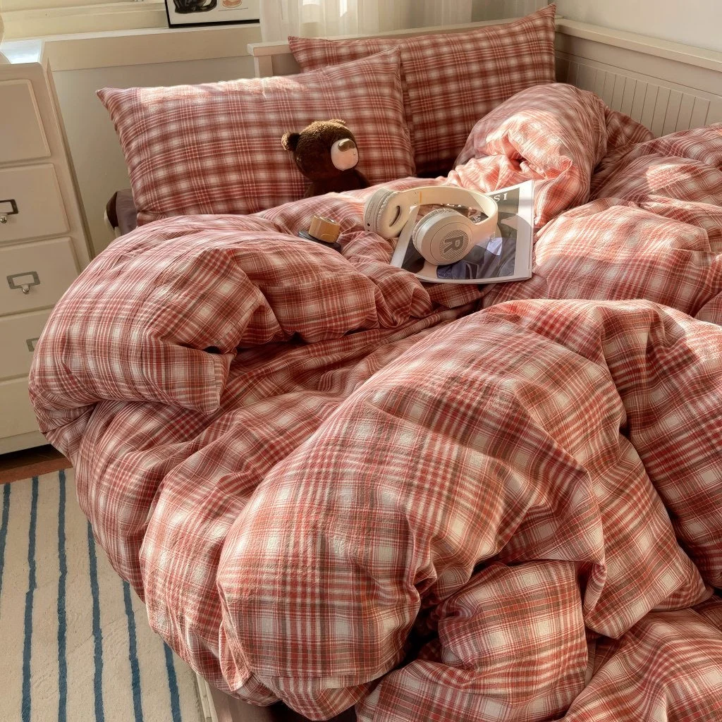 Premium Material Vintage Plaid Cottagecore Bedding Set Elegant
