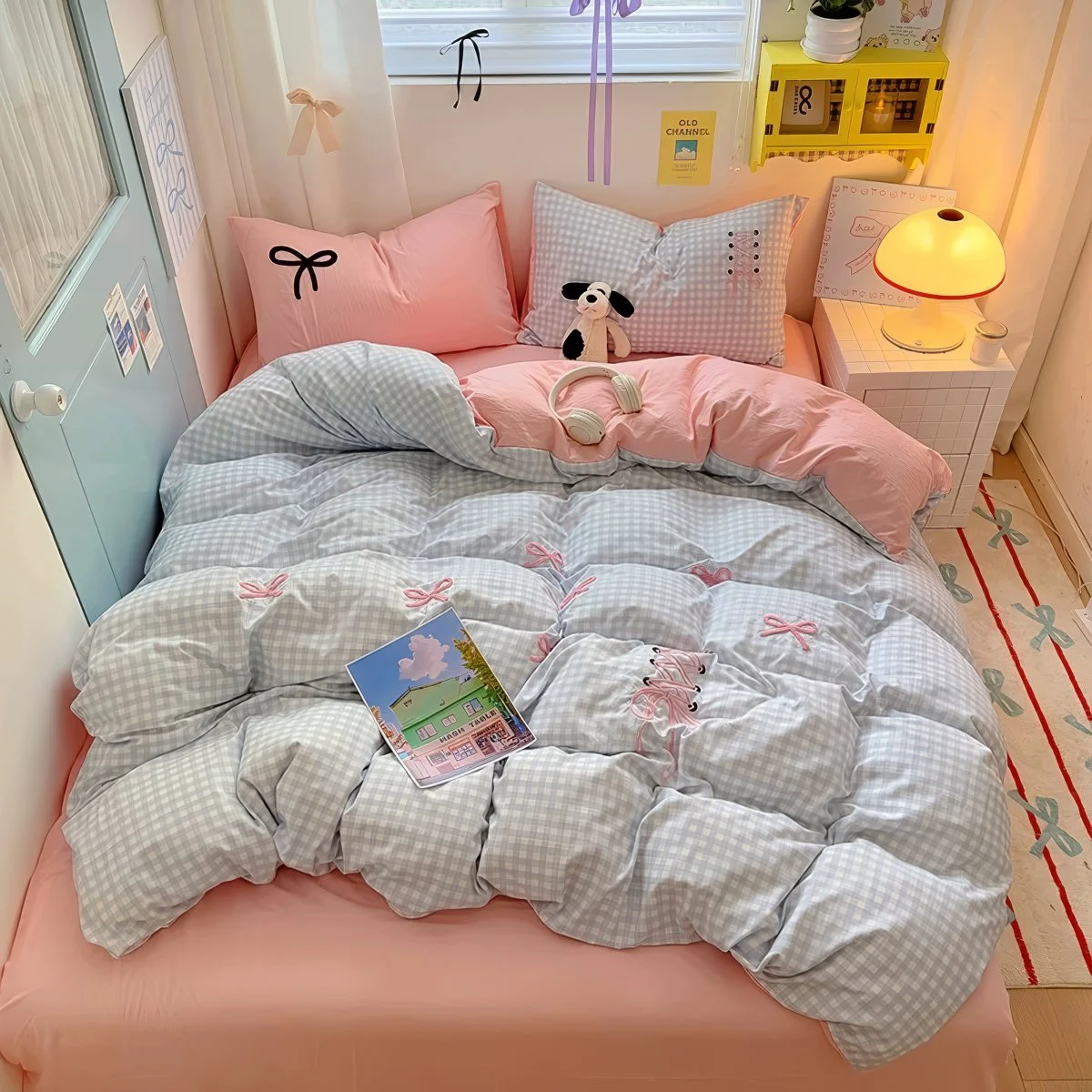 Professional Blush Ribbon Embroidered Bedding Set Safe