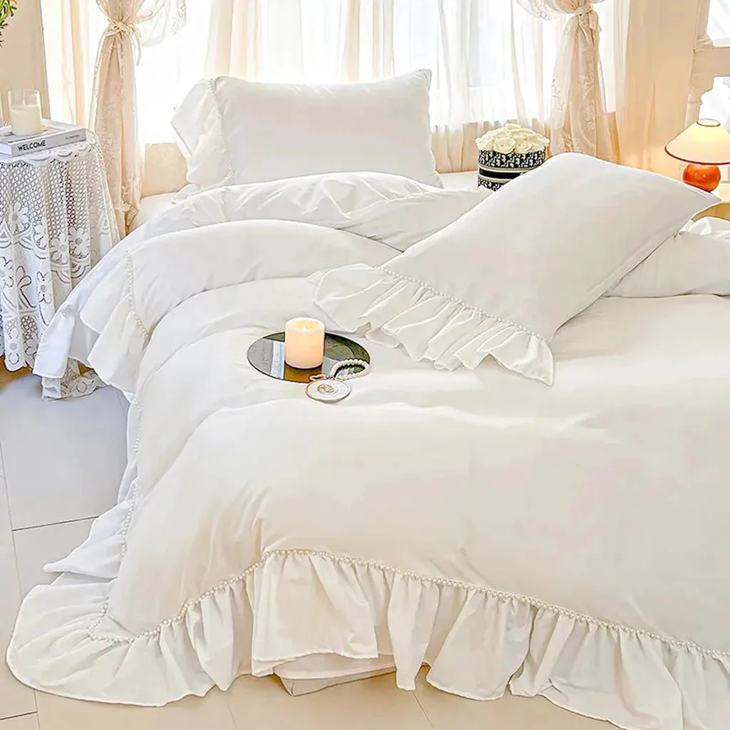 Powerful White Shabby Chic Pearl Beaded Duvet Cover Set Practical