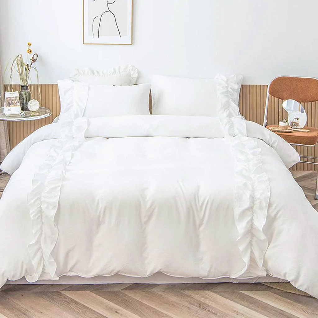Soft White Elegant Ruffle Duvet Cover Set Easy-to-Use