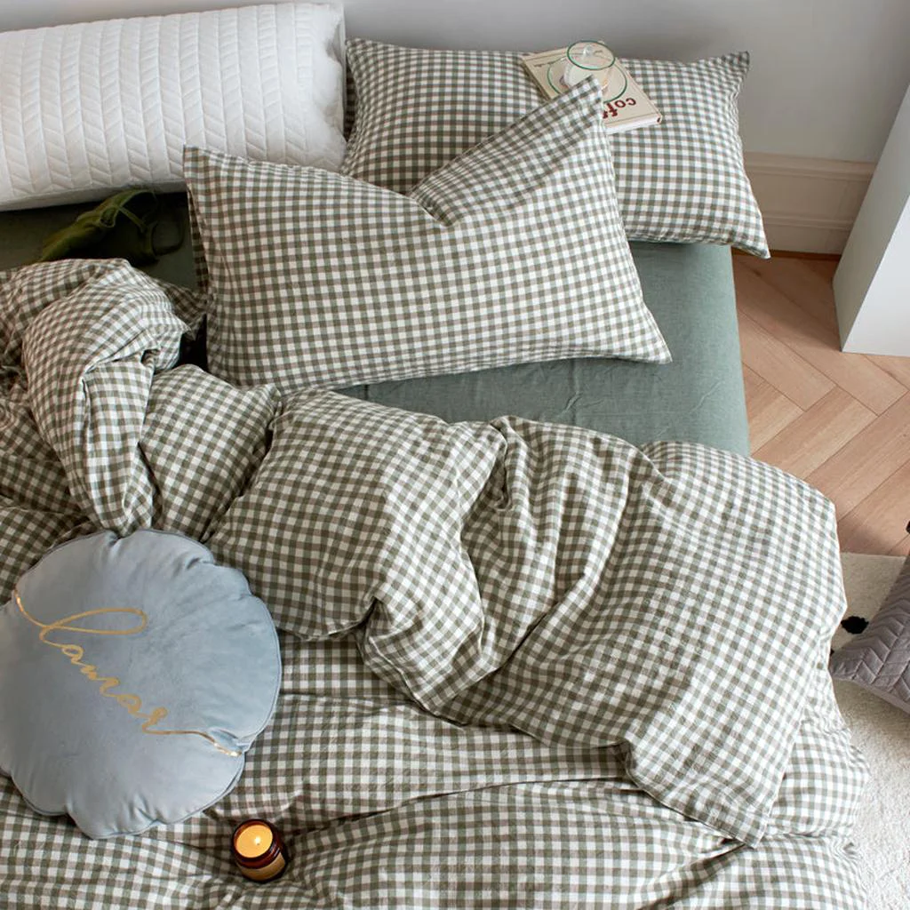 Selected Cotton Small Gingham Bedding Set – Green Sophisticated