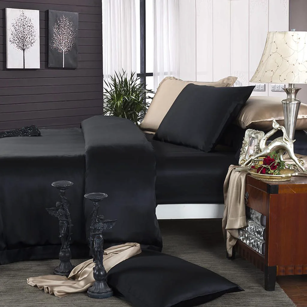 Recyclable 19 Momme Silk Duvet Cover Set – Black Effective