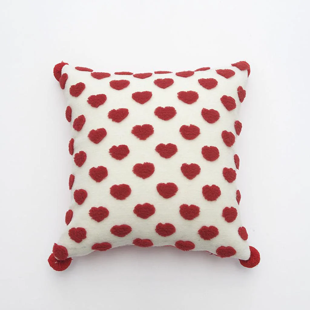 Sustainable Heart Tufted Throw Pillow with Pom-pom Specialty