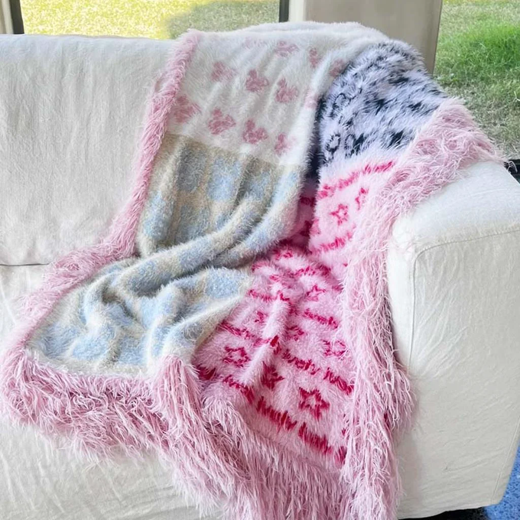 Smart Y2K Girly Patchwork Blanket Green