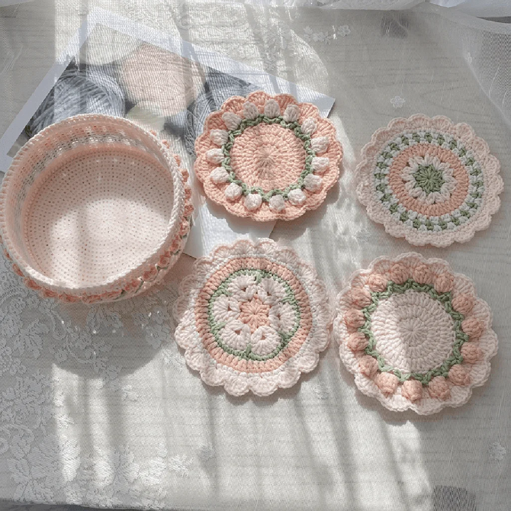 Exclusive Rose Collection – Handmade Crochet Storage Basket – Coral Pink Excellent