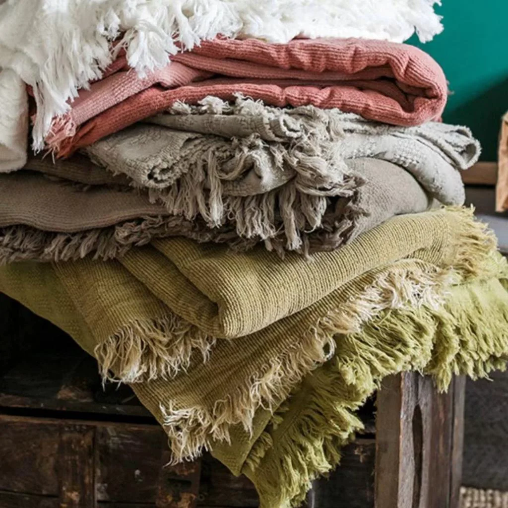 Top-Quality Bohemian Solid Color Cotton Tassel Knit Blanket High-End