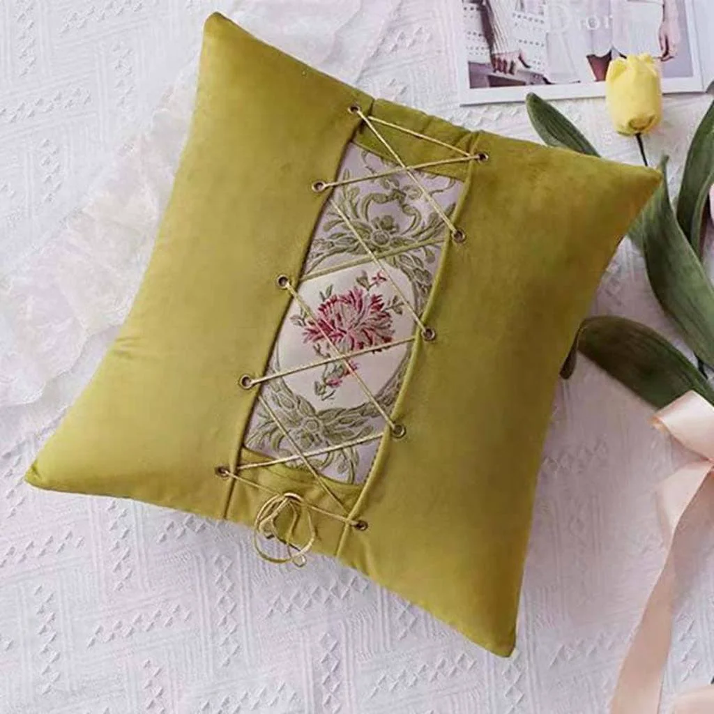 Soft Lace-up Décor Throw Pillow – Olive Green Flexible