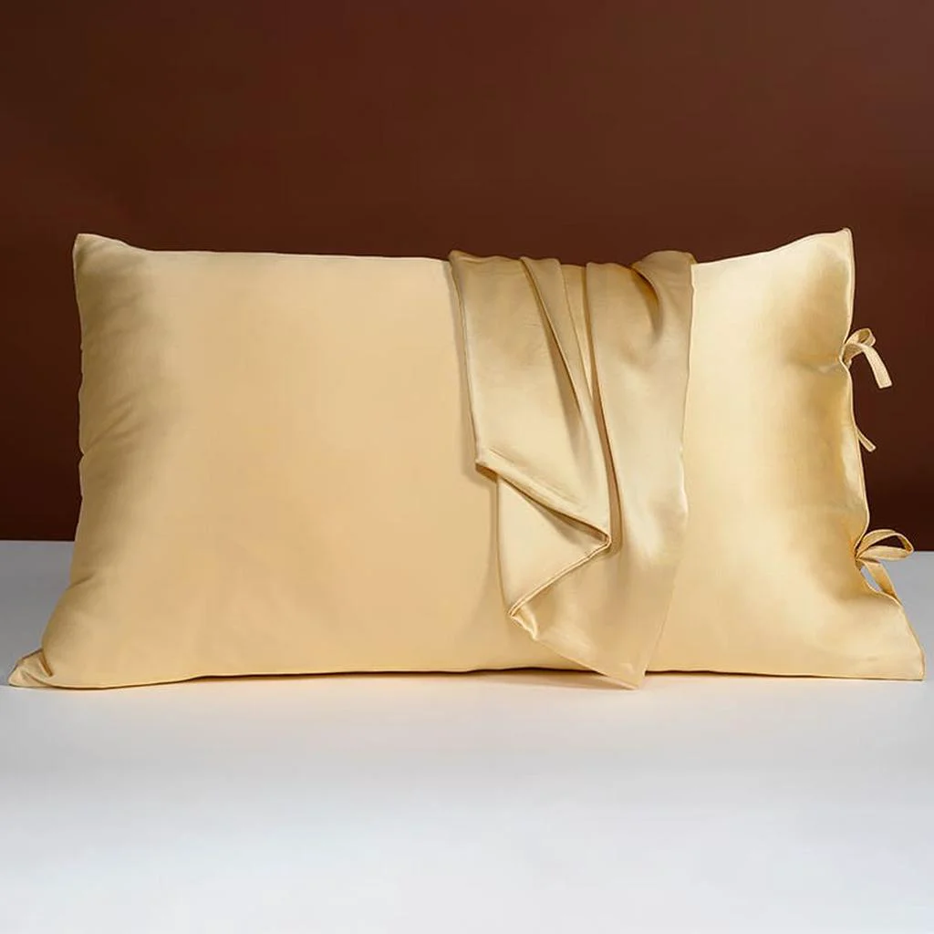Pure 25 Momme Silk Pillowcase with Bow Ties – Gold Elite