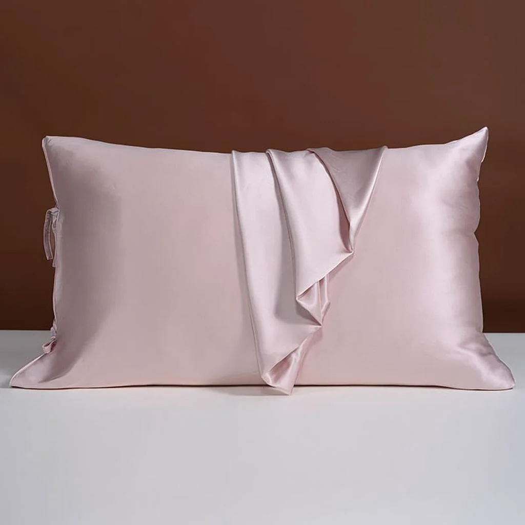 Enhanced 25 Momme Silk Pillowcase with Bow Ties – Pink Smooth