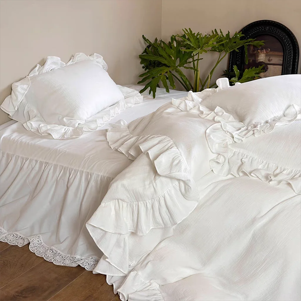 Natural White Princess Lace Ruffle Bedding Set Proven